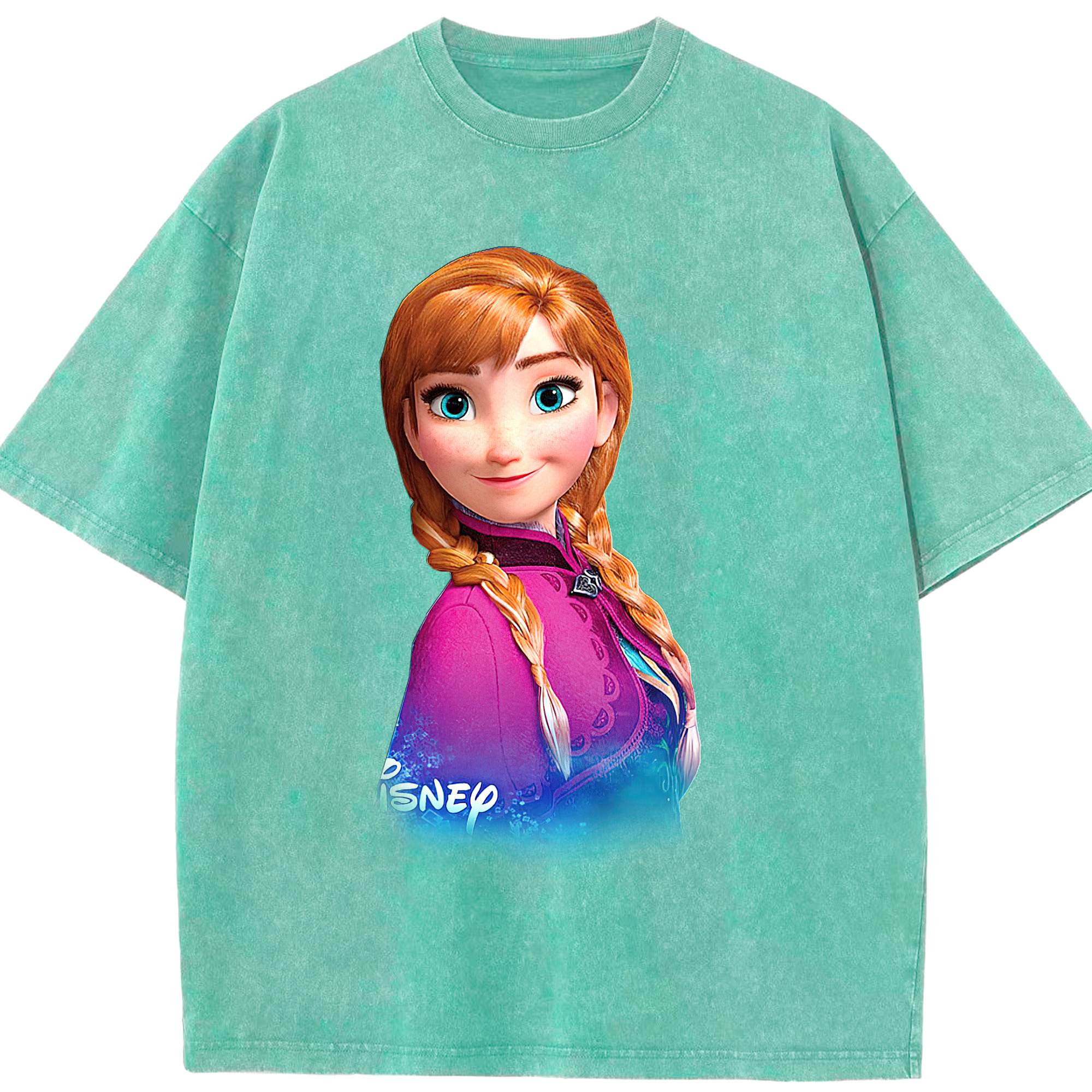 （画像用） アナと雪の女王 アンナ エルサ Frozen Anna Elsa 綿100% ヴィンテージ風 半袖Tシャツ（フロントプリント）